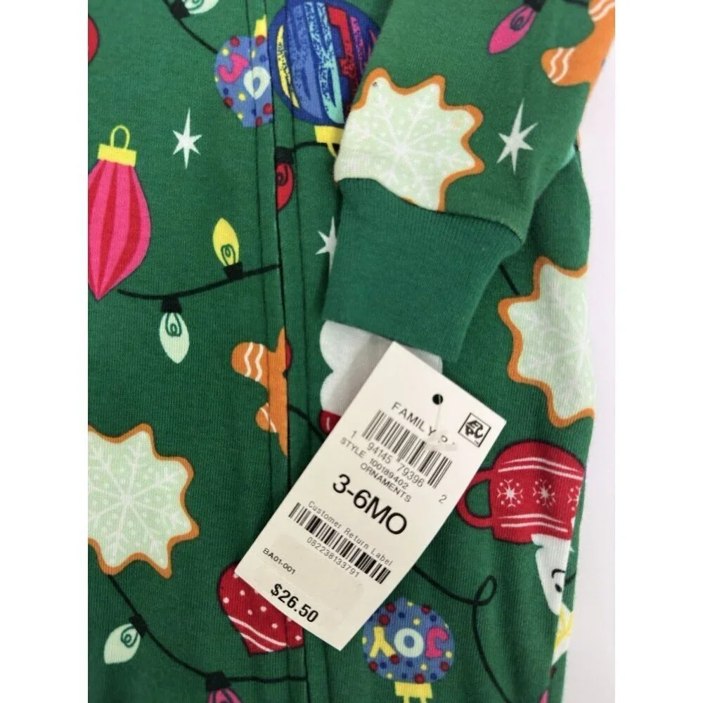 Holiday Lane Baby Christmas Footed Sleeper 3–6M Green Lights Ornaments Cotton
